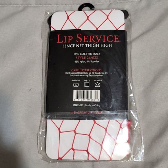 NIB Lip Service OS Red Fence Net Thigh High Tights - Picture 5 of 5
